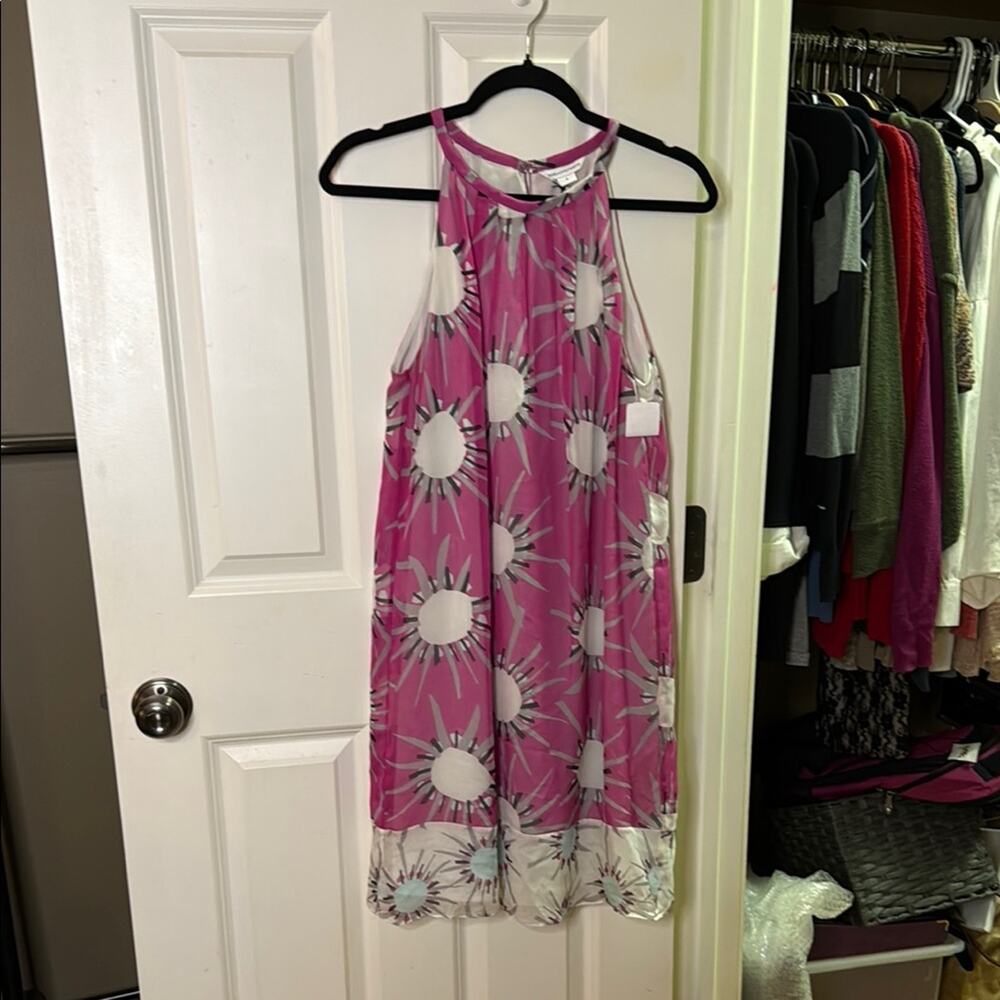 Diane Von Furstenberg Lainey Silk Sunshine Pink Halter Chiffon Dress - Picture 2 of 4